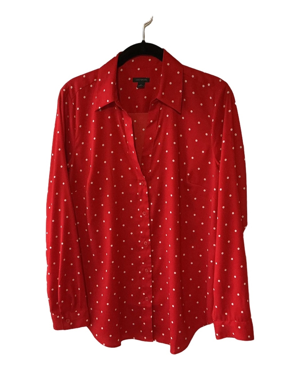 Ann Taylor Red Polka Dot Long Sleeve Button Up Shirt M
